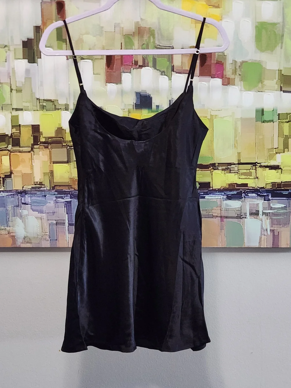 Meshki Valentina Black Satin Slip Chemise Mini Dress